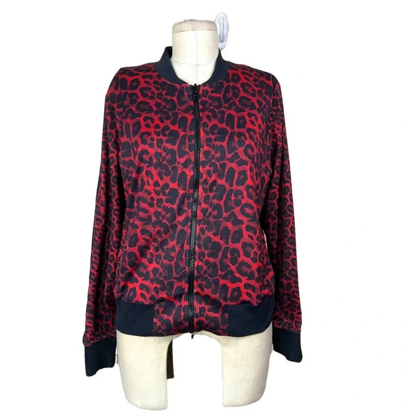 WITH Activewear Leopard Print Reversible Bomber Jacket Black Red Size Small - Picture 2 of 12